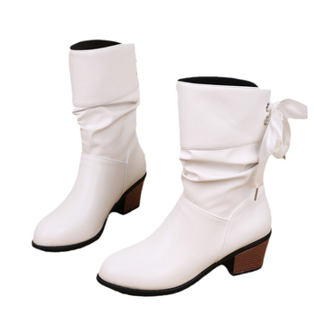 Cizme cu toc mediu pentru femei, mărime plus, toamna și iarna 2024, cizme Martin cu toc gros, albe, pentru studenți, cizme casual cu toc mediu, toc mediu, toamna și iarna
