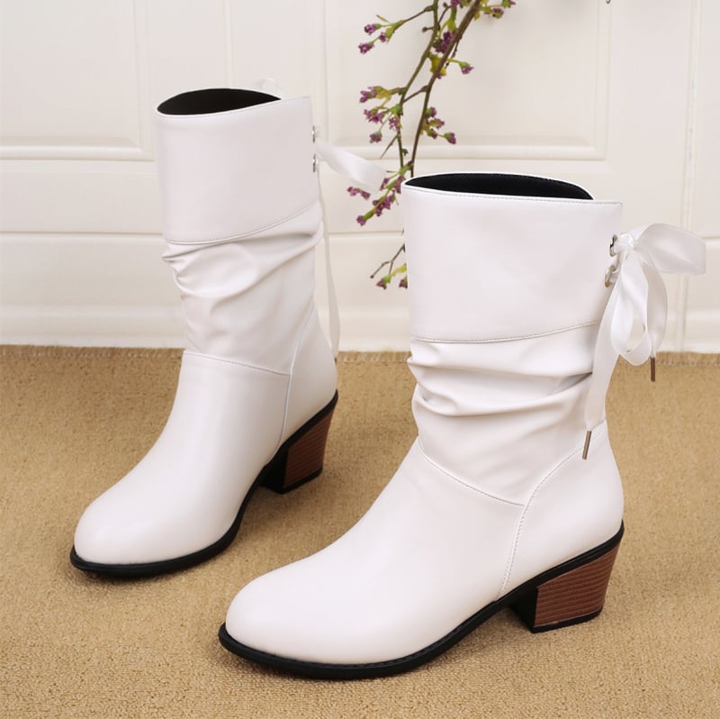 Cizme cu toc mediu pentru femei, mărime plus, toamna și iarna 2024, cizme Martin cu toc gros, albe, pentru studenți, cizme casual cu toc mediu, toc mediu, toamna și iarna
