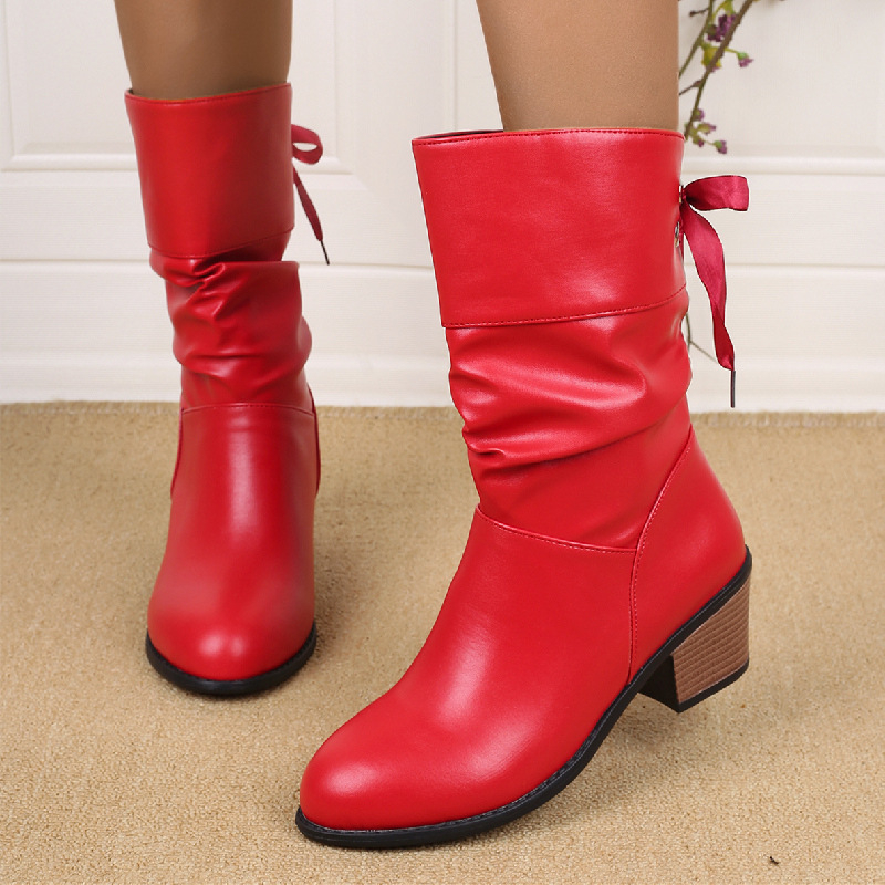 Cizme cu toc mediu pentru femei, mărime plus, toamna și iarna 2024, cizme Martin cu toc gros, albe, pentru studenți, cizme casual cu toc mediu, toc mediu, toamna și iarna