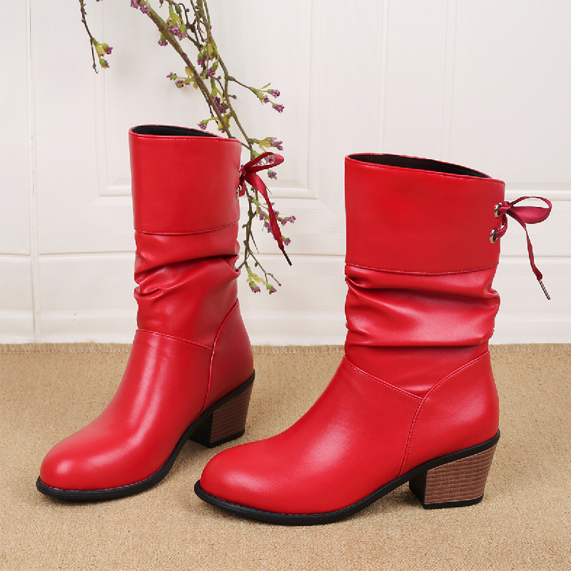 Cizme cu toc mediu pentru femei, mărime plus, toamna și iarna 2024, cizme Martin cu toc gros, albe, pentru studenți, cizme casual cu toc mediu, toc mediu, toamna și iarna