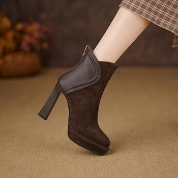 Nove modne ženske čizme za zimu 2023., udobne okrugle vrhove, visoke pete, kratke čizme na platformi, debeloj peti, jednoslojne čizme