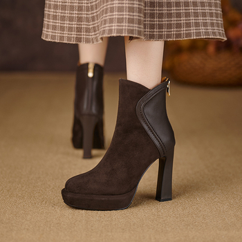 Nove modne ženske čizme za zimu 2023., udobne okrugle vrhove, visoke pete, kratke čizme na platformi, debeloj peti, jednoslojne čizme