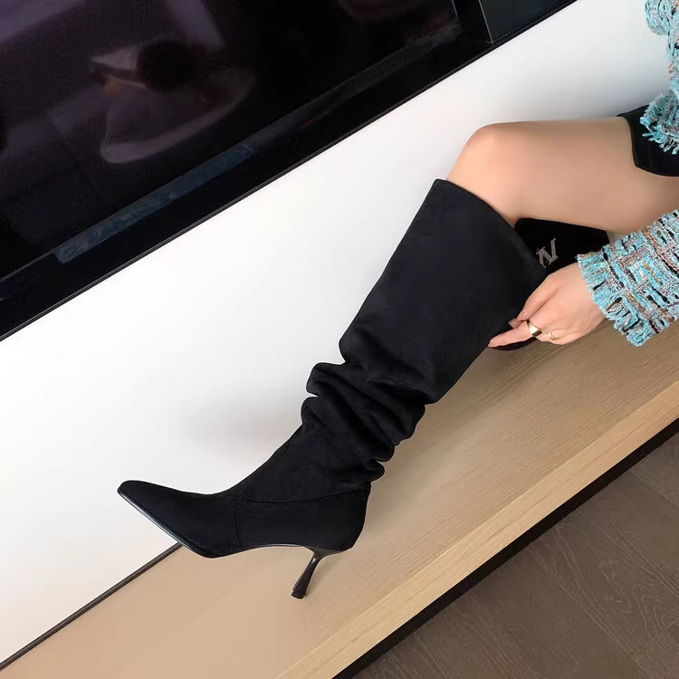 Retro čizme u američkom stilu, ženske čizme s tankom petom i špicastim hrpom, široke čizme s velikim opsegom, vruće visoke čizme za djevojke