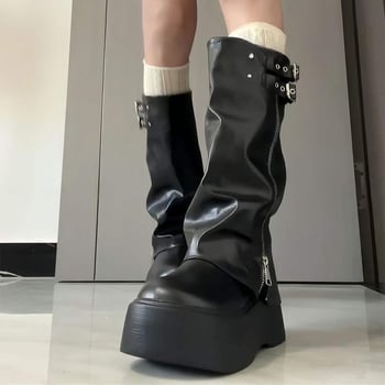 Cizme western cu platformă și talpă groasă pentru femei, stil dulce și cool, cizme până la genunchi, cizme de călărie înalte