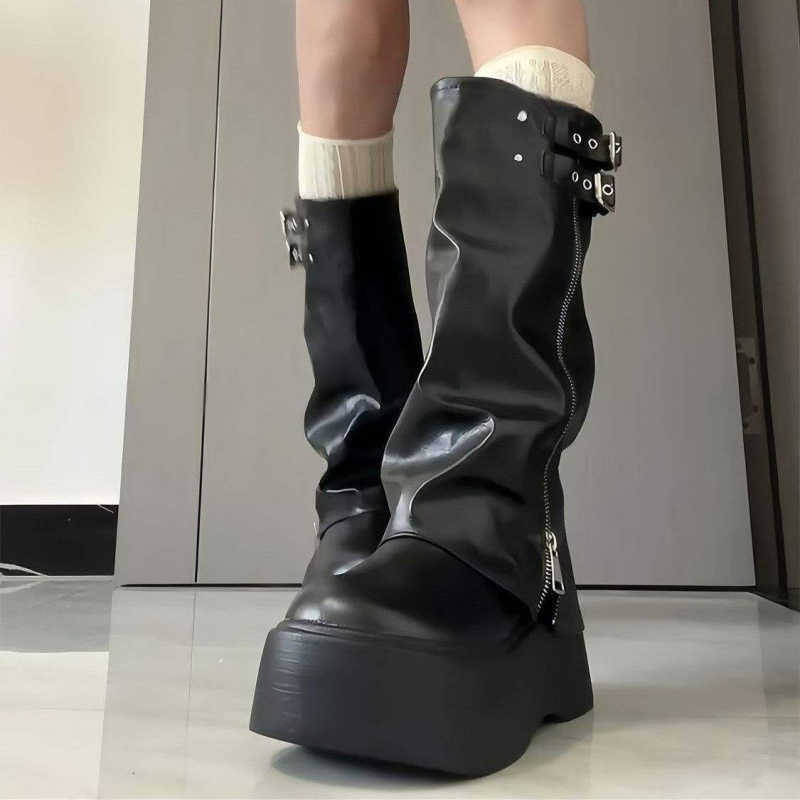 Cizme western cu platformă și talpă groasă pentru femei, stil dulce și cool, cizme până la genunchi, cizme de călărie înalte
