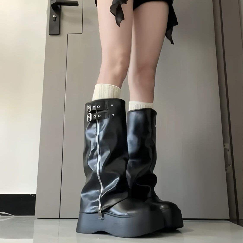 Cizme western cu platformă și talpă groasă pentru femei, stil dulce și cool, cizme până la genunchi, cizme de călărie înalte