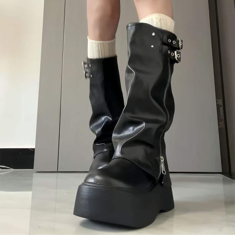 Cizme western cu platformă și talpă groasă pentru femei, stil dulce și cool, cizme până la genunchi, cizme de călărie înalte