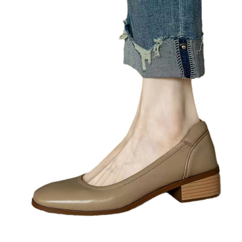 Άνοιξη και Φθινόπωρο 2025 Νέο Στυλ Απλά Χαμηλά Τακούνι Γυναικεία Παπούτσια Μονής Επίστρωσης, Γαλλικού Στυλ, Ρετρό, Μαλακό Δέρμα, Τετράγωνη Μύτη, Χοντρό Τακούνι, Αντιολισθητικά Γυναικεία Παπούτσια
