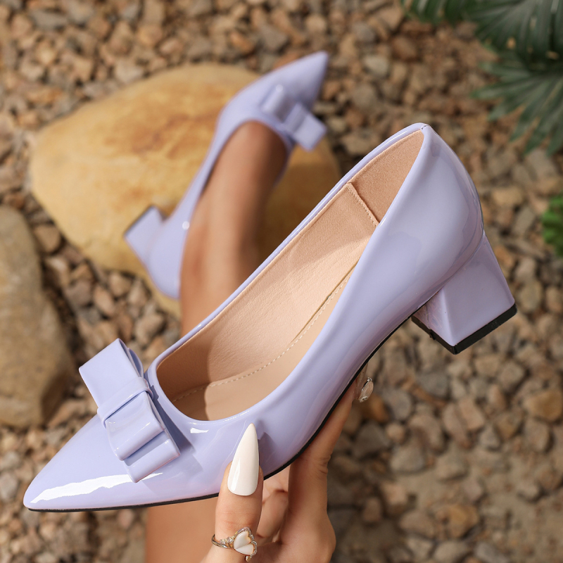 Prekogranična vanjska trgovina, cipele s debelom petom europske veličine 2025, nove ženske uredske cipele s visokim potpeticama i šiljastom mašnom