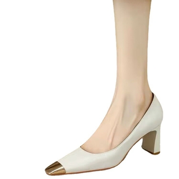 Γυναικεία Παπούτσια Γαλλικού Τύπου Κορεατική Έκδοση με Χοντρά Τακούνια, Ειδικό Σχέδιο, Μεταλλική Μύτη, Τετράγωνη Μύτη, Κομψά Ρηχά Ψηλοτάκουνα, Παπούτσια για Όλες τις Εποχές