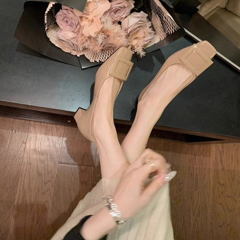 Elegantné jarné dámske topánky na vysokom podpätku s štvorcovou prackou v štýle Chanel