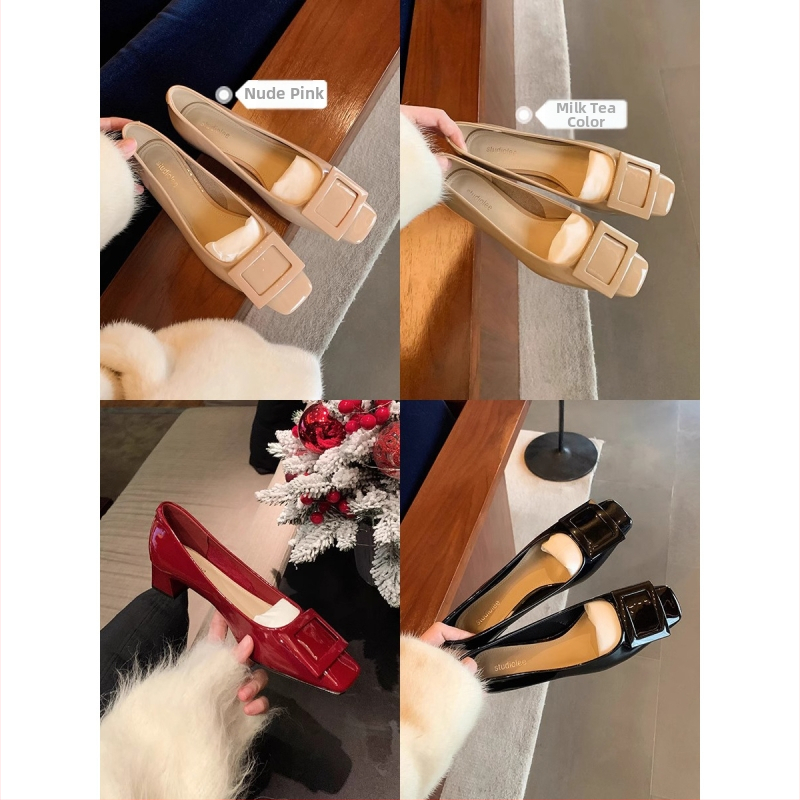 Elegantné jarné dámske topánky na vysokom podpätku s štvorcovou prackou v štýle Chanel