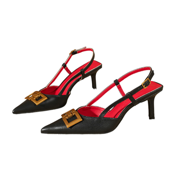 Ελαφριά πολυτελή ευρωπαϊκού και αμερικανικού στιλ μεταλλικά τετράγωνα αγκράφα με μυτερή μύτη και ρηχό στόμα, ψηλοτάκουνα παπούτσια με λουράκι στην πλάτη και άδειο πίσω μέρος από λουστρίνι, γυναικεία παπούτσια