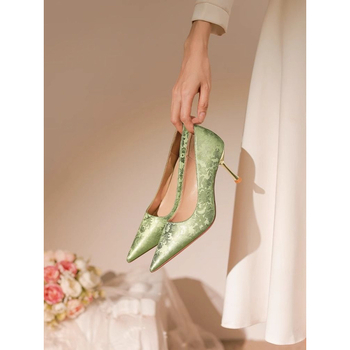 Nišne francuske elegantne visoke potpetice, nove kineske zelene ženske cipele s tankom petom, šiljaste, plitke, za jednu osobu