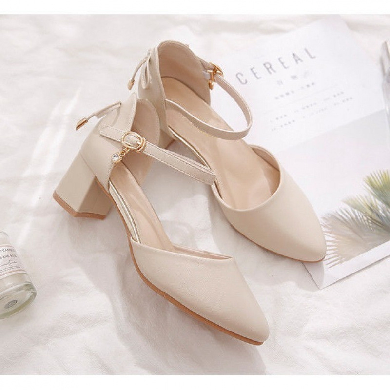 Baotou debele visoke pete za žene 2024. Nove proljetne i ljetne vilinske sandale sa srednjom petom, elegantne i svestrane šuplje sandale za žene