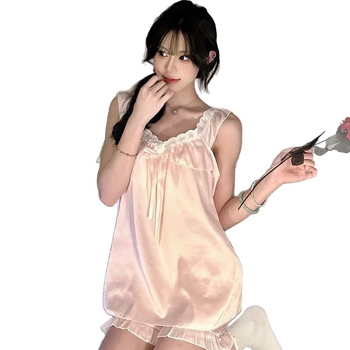 Νέες καλοκαιρινές πιτζάμες για γυναίκες με επιθέματα στήθους και τιράντες, μεταξωτά ρούχα από λεπτή δαντέλα από πάγο και χιόνι, σε στυλ Pure Lust, που μπορούν να φορεθούν σε εξωτερικούς χώρους.