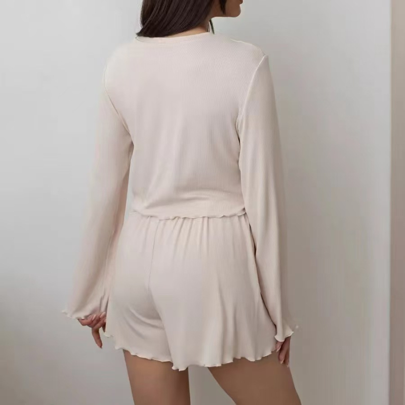 Pijamale tricotate cu guler rotund, din două piese, prietenoase cu pielea, moi, pentru femei, Wildberries, cu mânecă lungă, cu model transfrontalier