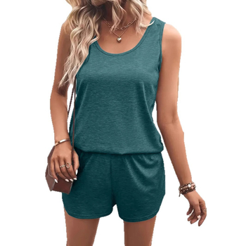 Γυναικεία αμάνικα μπλουζάκια εξωτερικού εμπορίου Ευρώπης και Αμερικής 2025 Άνοιξη και καλοκαίρι Ρούχα Casual με στρογγυλή λαιμόκοψη, χαριτωμένο αμάνικο σετ καμιζόλας, ευρωπαϊκό και αμερικανικό στυλ