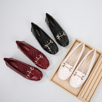 Pantofi Doudou pentru femei 2023 Primăvara nouă, pantofi cu vârf pătrat, cu fund moale european și american, din piele neagră, pantofi de lucru cu plată, mărime mare