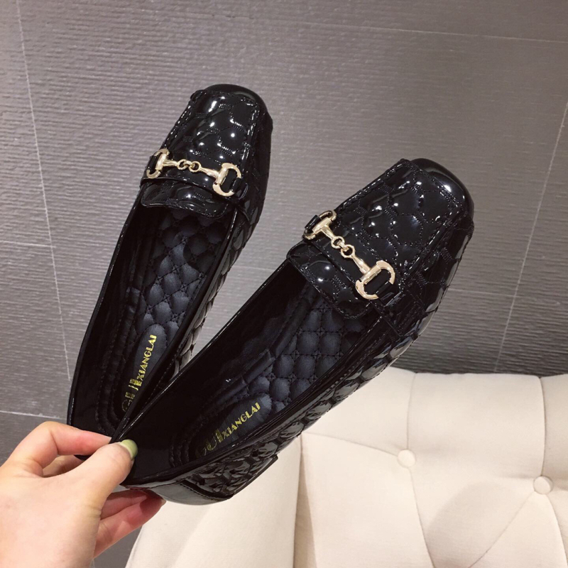 Pantofi Doudou pentru femei 2023 Primăvara nouă, pantofi cu vârf pătrat, cu fund moale european și american, din piele neagră, pantofi de lucru cu plată, mărime mare