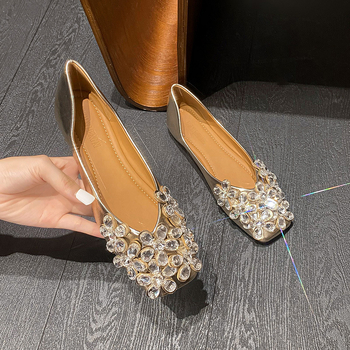 Νέα Φθινοπωρινά Παπούτσια Μονής Επίστρωσης 2023, Ολόσωμες Γόβες με Ρηχό Στόμα και Τετράγωνη Δάχτυλη, Κομψά Παπούτσια με Μπιζέλια, στρας, Γυναικεία Παπούτσια Plus Size 41-43