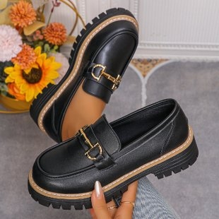 Ženske kožne cipele britanskog stila za proljeće i jesen 2025. Novi model, prekogranična trgovina, retro obojene cipele, ležerne ravne cipele s debelom petom i debelim potplatom