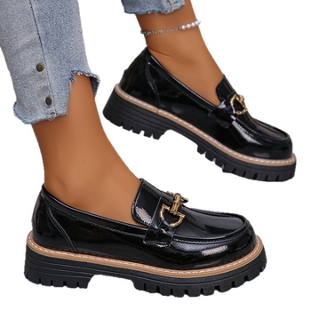 Ženske kožne cipele britanskog stila za proljeće i jesen 2025. Novi model, prekogranična trgovina, retro obojene cipele, ležerne ravne cipele s debelom petom i debelim potplatom