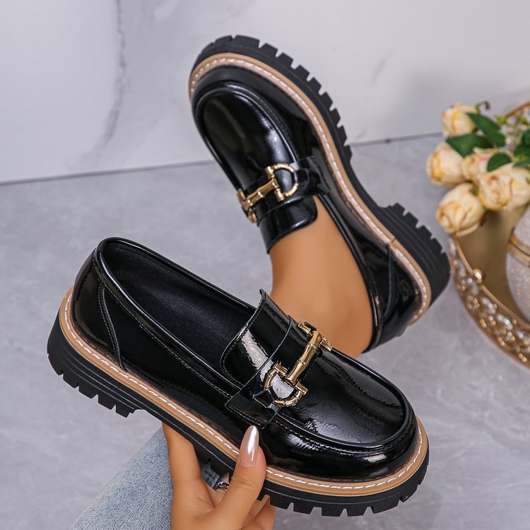 Ženske kožne cipele britanskog stila za proljeće i jesen 2025. Novi model, prekogranična trgovina, retro obojene cipele, ležerne ravne cipele s debelom petom i debelim potplatom