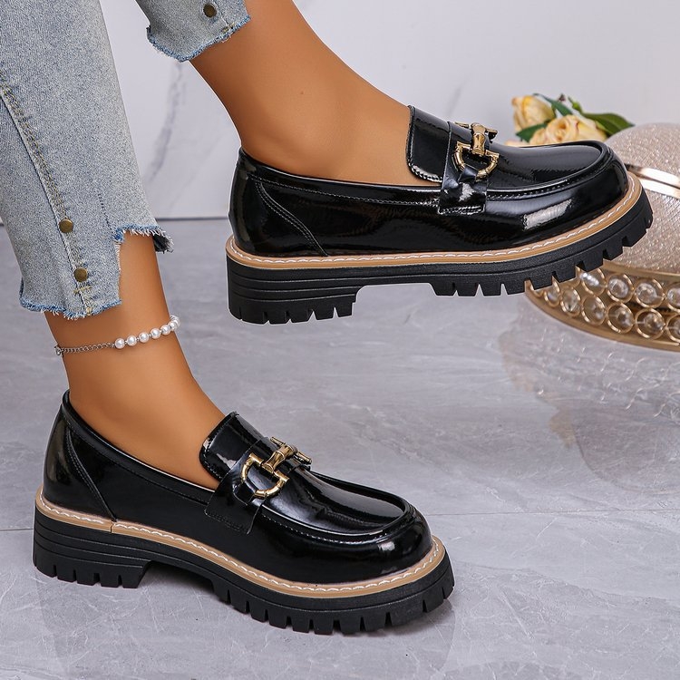 Ženske kožne cipele britanskog stila za proljeće i jesen 2025. Novi model, prekogranična trgovina, retro obojene cipele, ležerne ravne cipele s debelom petom i debelim potplatom