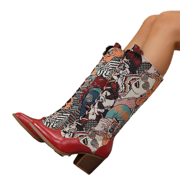 Nove čizme za jesen i zimu 2025., ženske čizme u europskom i američkom stilu, ženske šiljaste, debele pete, visoke pete, izvezene viteške čizme, ženske, plus size