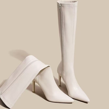 Cizme mici și înalte, peste genunchi, la modă, 2024, noile cizme de vedetă de pe internet, cu toc stiletto, stil zână și gură mică