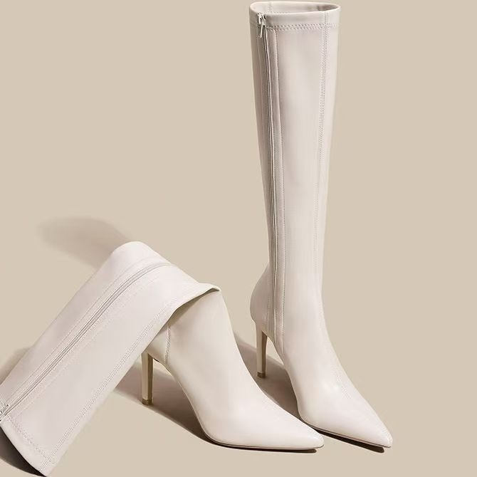 Cizme mici și înalte, peste genunchi, la modă, 2024, noile cizme de vedetă de pe internet, cu toc stiletto, stil zână și gură mică