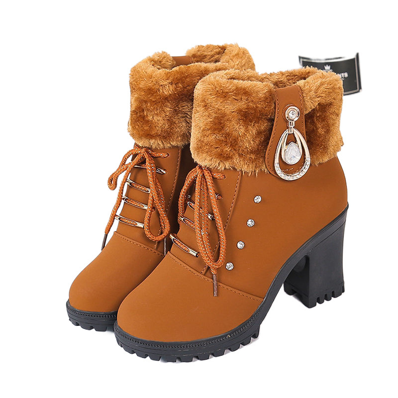 Ghete Martin de primăvară 2025, stil nou, pentru femei, cizme scurte în stil britanic cu toc gros, cizme de zăpadă cu toc gros și căptușeală din fleece pentru femei