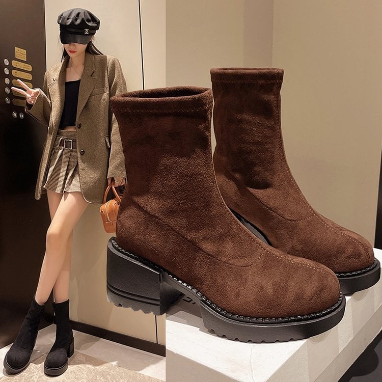 Pantofi Martin cu talpă groasă pentru femei, toamna și iarna 2024, nouă stație europeană, cu tub scurt, la modă, asortate, cizme subțiri, mici, scurte, pantofi cu bumbac, pentru femei