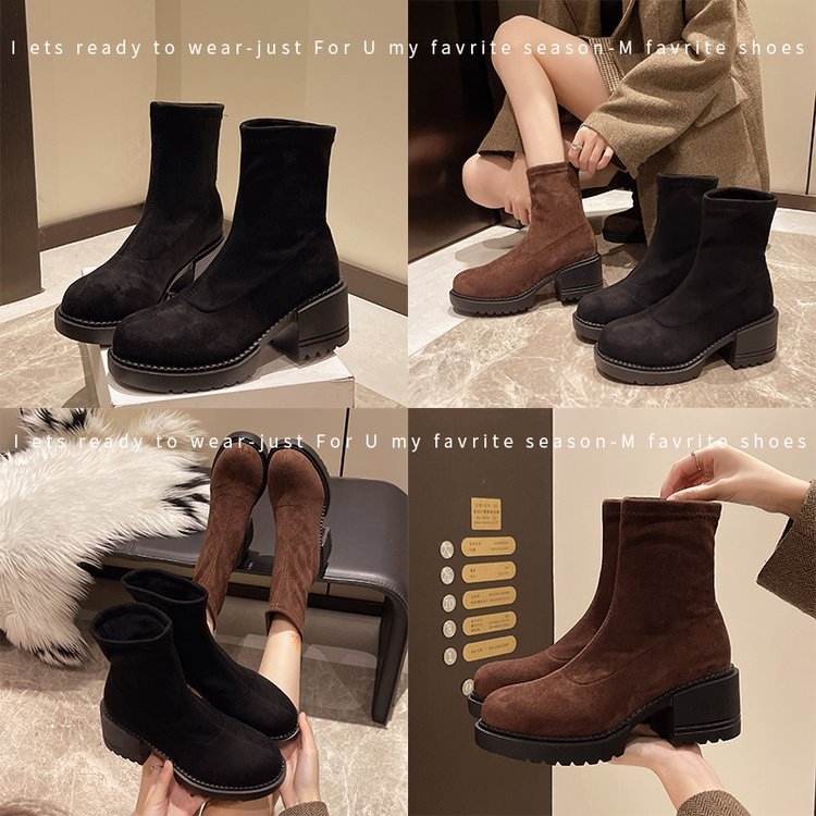 Pantofi Martin cu talpă groasă pentru femei, toamna și iarna 2024, nouă stație europeană, cu tub scurt, la modă, asortate, cizme subțiri, mici, scurte, pantofi cu bumbac, pentru femei