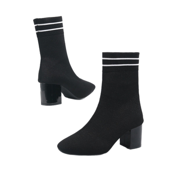 Ljetne nove izvozne čizme s debelom petom i visokom petom, elastične čarape za žene, pletene čizme u korejskom stilu s francuskim okruglim vrhom, velike ženske kratke čizme