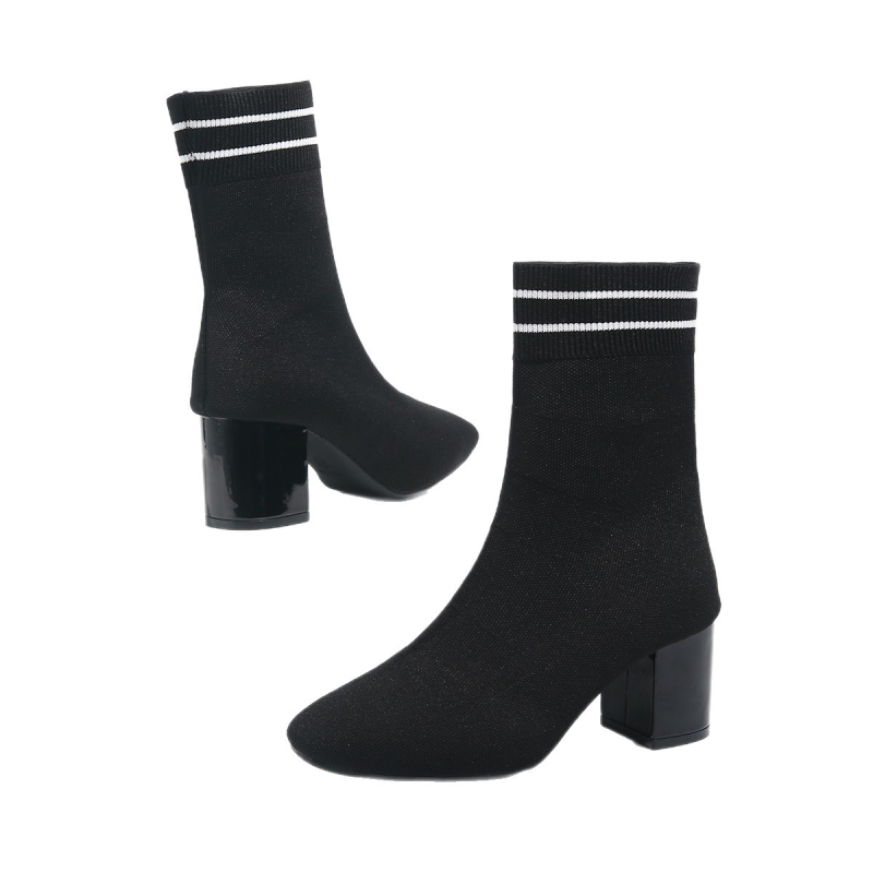 Ljetne nove izvozne čizme s debelom petom i visokom petom, elastične čarape za žene, pletene čizme u korejskom stilu s francuskim okruglim vrhom, velike ženske kratke čizme
