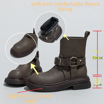 Ženske čizme Bv Martin od prave kože, britanski stil s kopčom za remen, jesen i zima 2024., debeli potplat, povećavaju visinu, retro motociklističke čizme, vintage stil