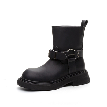 Ženske čizme Bv Martin od prave kože, britanski stil s kopčom za remen, jesen i zima 2024., debeli potplat, povećavaju visinu, retro motociklističke čizme, vintage stil