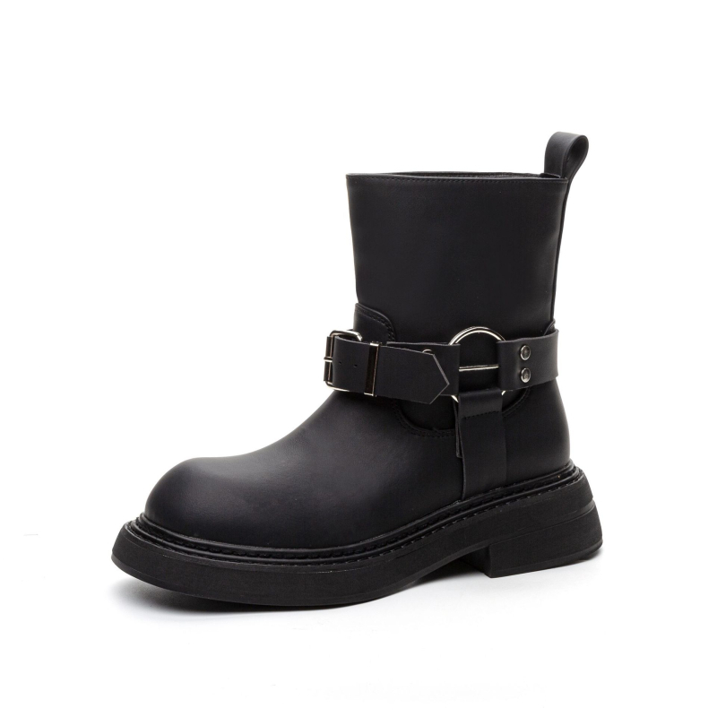 Ženske čizme Bv Martin od prave kože, britanski stil s kopčom za remen, jesen i zima 2024., debeli potplat, povećavaju visinu, retro motociklističke čizme, vintage stil