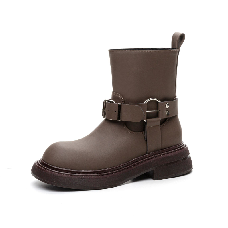 Ženske čizme Bv Martin od prave kože, britanski stil s kopčom za remen, jesen i zima 2024., debeli potplat, povećavaju visinu, retro motociklističke čizme, vintage stil