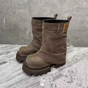 Niche Design Pantaloni Cizme Femei 2024 Coreean Doll Head Creșterea Modă Cizme Cowboy All-match Cizme de lungime medie Cizme la gleznă