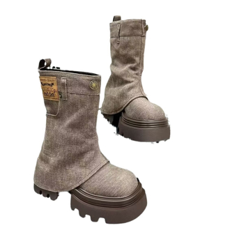 Niche Design Pantaloni Cizme Femei 2024 Coreean Doll Head Creșterea Modă Cizme Cowboy All-match Cizme de lungime medie Cizme la gleznă