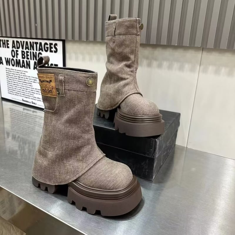 Niche Design Pantaloni Cizme Femei 2024 Coreean Doll Head Creșterea Modă Cizme Cowboy All-match Cizme de lungime medie Cizme la gleznă