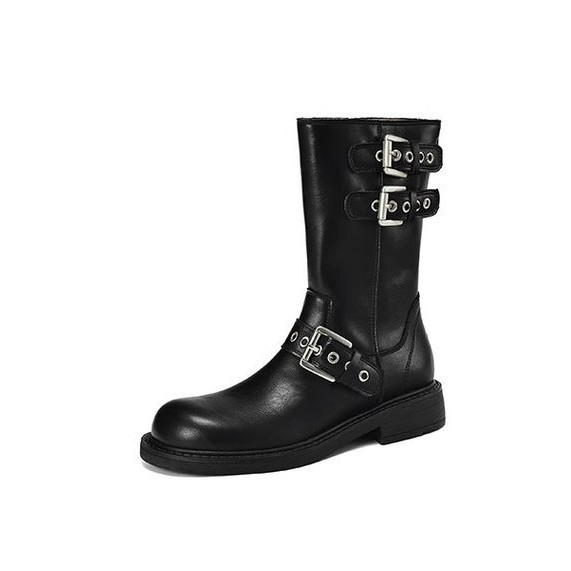 Kratke čizme za žene, jesenske i zimske motociklističke čizme s kopčom u novom stilu, viteške čizme, debeli potplati, niske pete, čizme s okruglim vrhom, kaubojske čizme u zapadnom stilu