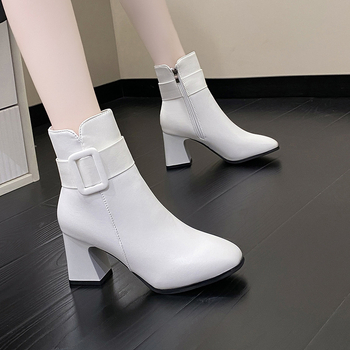 Cizme Martin pentru femei 2023 primăvara și toamna nou stil britanic cu toc înalt ascuțit gleznă cizme la modă cu cataramă cu fermoar lateral cizme pentru femei