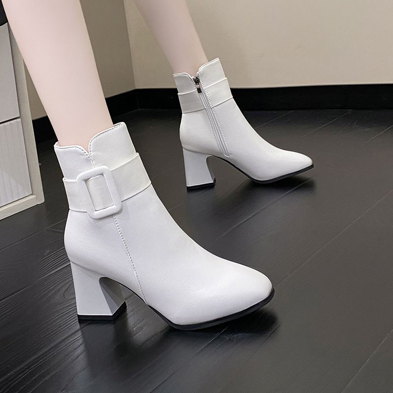 Cizme Martin pentru femei 2023 primăvara și toamna nou stil britanic cu toc înalt ascuțit gleznă cizme la modă cu cataramă cu fermoar lateral cizme pentru femei