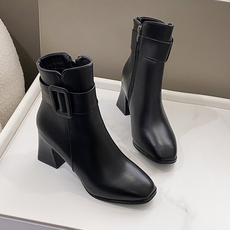 Cizme Martin pentru femei 2023 primăvara și toamna nou stil britanic cu toc înalt ascuțit gleznă cizme la modă cu cataramă cu fermoar lateral cizme pentru femei