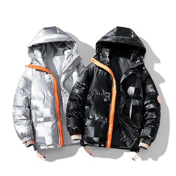 Ανδρικό χειμερινό παλτό με βαμβακερή επένδυση, ανοιχτό μαύρο πουπουλένιο παλτό με βαμβακερή επένδυση, κουκούλα σε χοντρό ανοιχτόχρωμο δερμάτινο all-match μπουφάν με βαμβακερή επένδυση, Tide