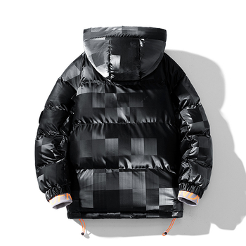 Ανδρικό χειμερινό παλτό με βαμβακερή επένδυση, ανοιχτό μαύρο πουπουλένιο παλτό με βαμβακερή επένδυση, κουκούλα σε χοντρό ανοιχτόχρωμο δερμάτινο all-match μπουφάν με βαμβακερή επένδυση, Tide